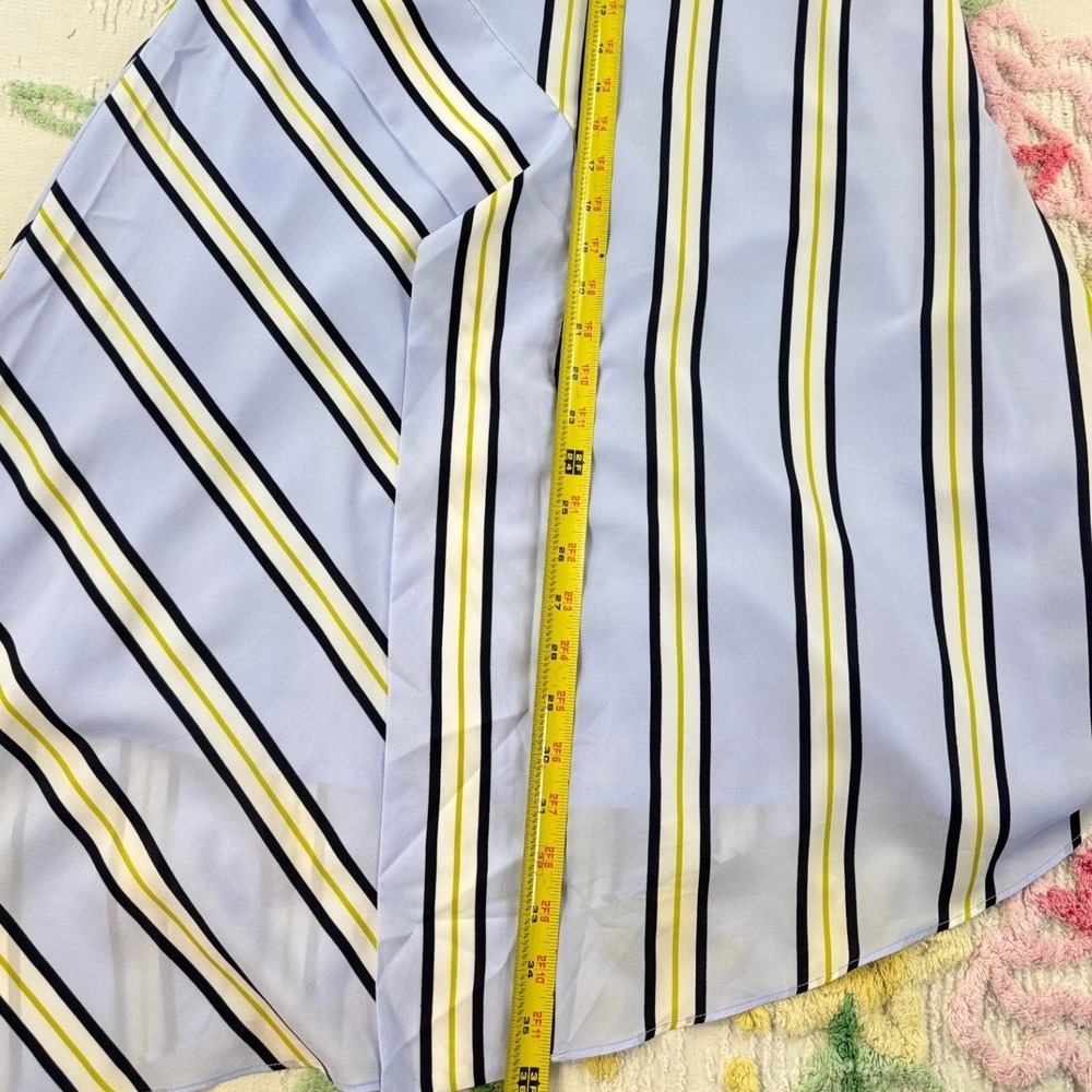 Banana Republic Dress Petite 10 Blue Yellow Black Striped Sleeveless Asymmetric - Picture 6 of 10